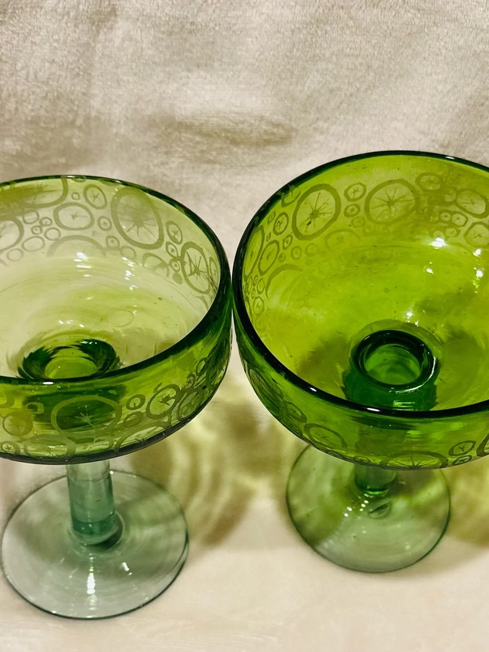 Authentic Mexican Hand Blown Green Margarita Glasses Set of 2 Limes Barware